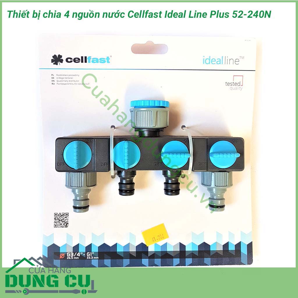 Thiết bị chia 4 nguồn nước Cellfast Ideal Line Plus 52-240N sẽ giúp bạn linh động trong việc chăm sóc vườn bởi chỉ 1 lần kết nối với nguồn bạn đã có 4 dòng nước. Công việc tưới vườn bình thường cũng sẽ được rút ngắn thời gian hơn