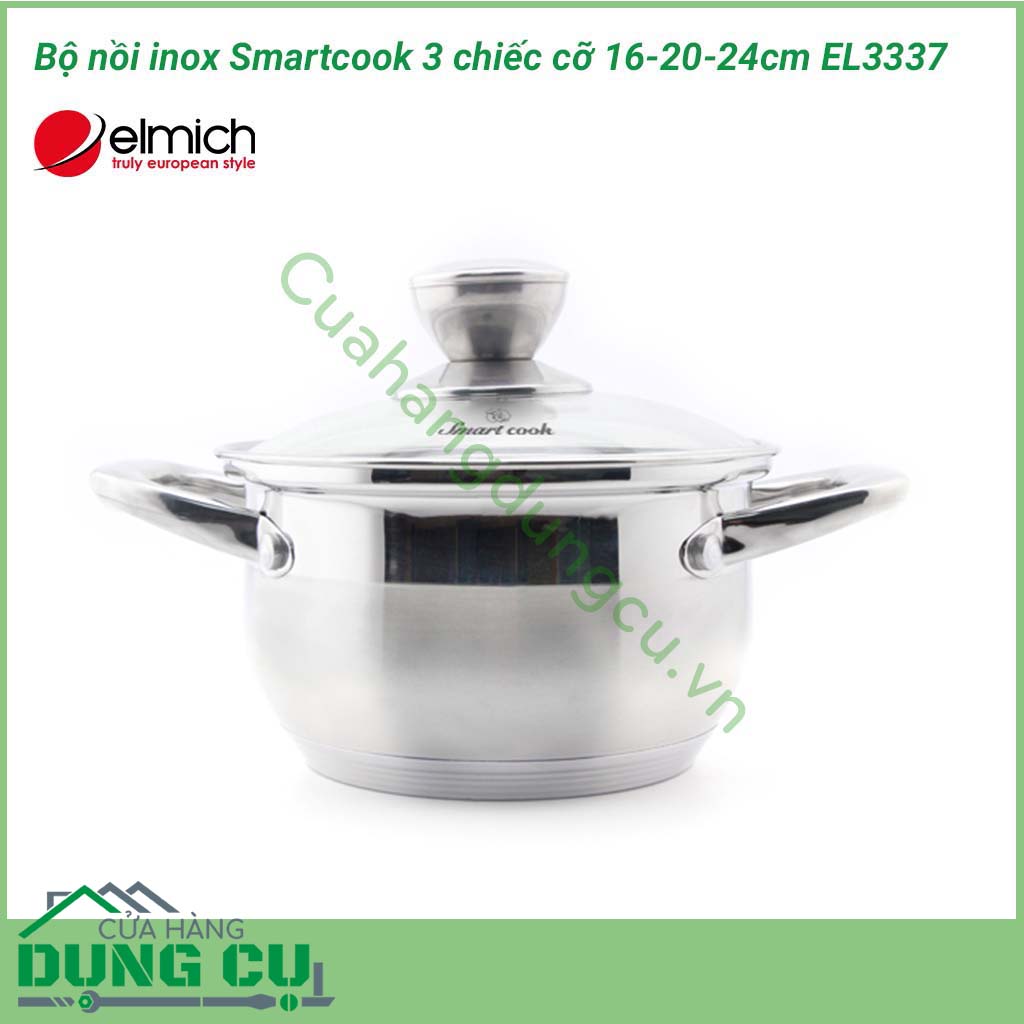 Bộ nồi inox Smartcook 3 chiếc cỡ 16- 20-24cm EL3337 là vật dụng không thể thiếu trong gian bếp của mỗi  gia đình. Bộ nồi Smartcook được thiết kế với gam màu sang trọng, gồm 3 chiếc nồi với kích thước khác nhau