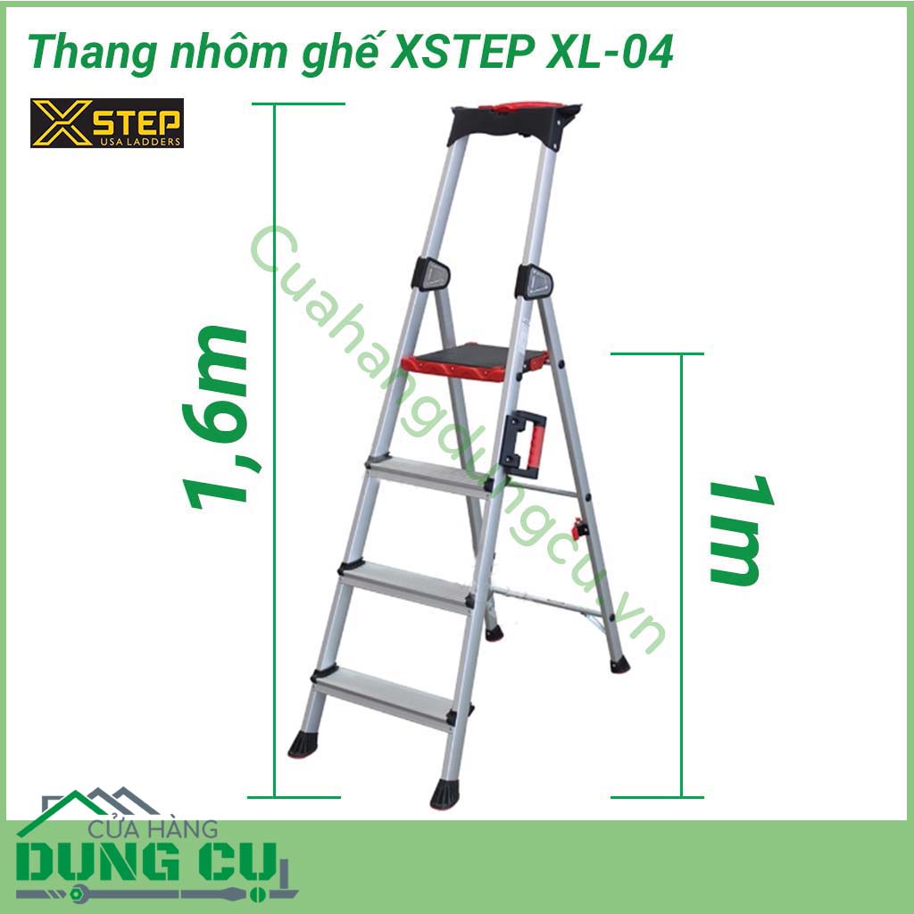 Thang nhôm chữ A 4 bậc XSTEP XL-04 được thiết kế nhỏ gọn, sản xuất bằng hợp kim nhôm phủ sơn tĩnh điện nên hạn chế được nhược điểm của các loại thang nhôm thông thường. Do đó đây là loại thang được đánh giá có độ an toàn và chắc chắn cho người dùng.