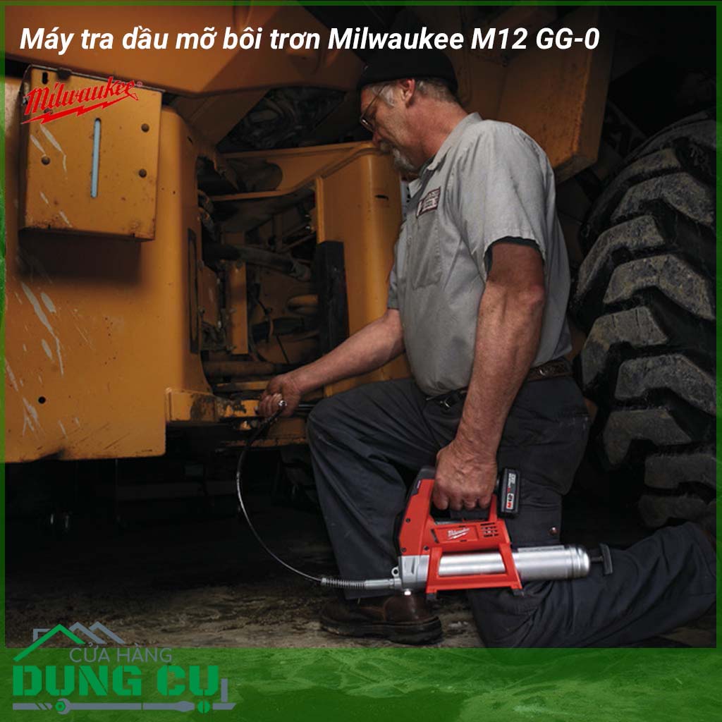 Máy tra mỡ Milwaukee M12 GG-0 thiết bị phụ trợ không dây chuyên nghiệp dùng để bôi mỡ vào các bu lông, ốc vít để ngăn ngừa những hiện tượng cháy ren, mài mòn,...để nâng cao hiệu suất công việc. 