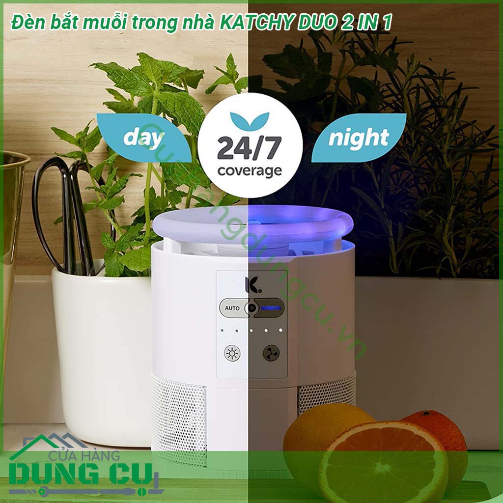 Đèn bắt muỗi trong nhà KATCHY DUO 2 IN 1 được thiết kế nhỏ gọn và kiểu dáng đẹp Máy dễ dàng sử dụng chỉ cần nhấn nút bắt bẫy muỗi sẽ bắt đầu hoạt động  