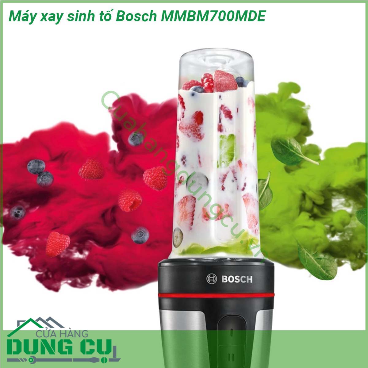 Máy xay sinh tố Bosch MMBM700MDE thiết kế gọn nhẹ tinh tế siêu an toàn không vỡ không mùi không vị dung tích 500ml nhỏ xinh giống như bình của các loại máy xay mini có thể làm cốc uống ngay hoặc đậy nắp để tủ lạnh mang đi làm đi học đi du lịch thể thao rất tiện dụng
