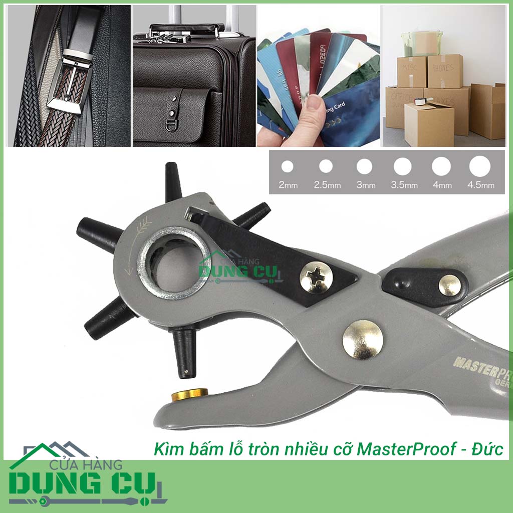 kìm bấm lỗ tròn nhiều cỡ masterproof giúp bạn bấm lỗ dễ dàng thắt lưng, đồ da, giấy ....