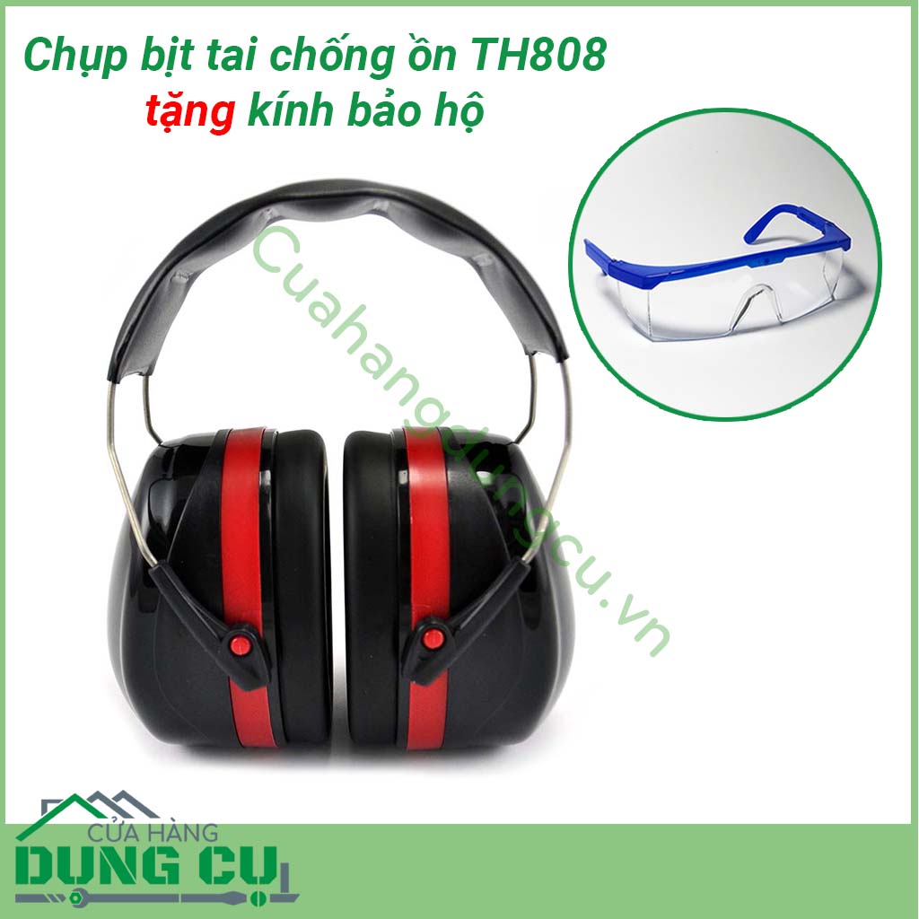 Chụp bịt tai chống ồn cỡ lớn tặng kính bảo hộ