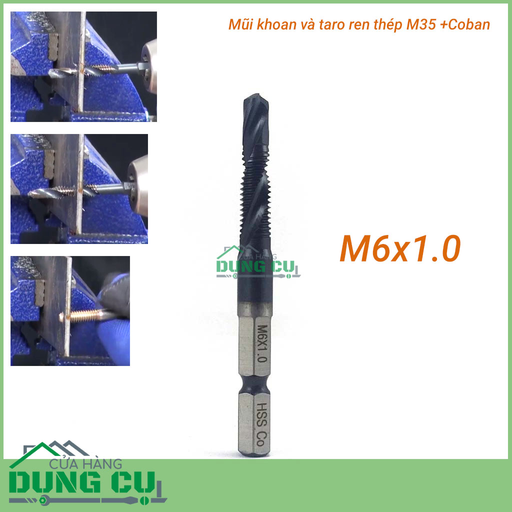 Mũi khoan và taro ren M6x1.0 cao cấp thép M35+Co