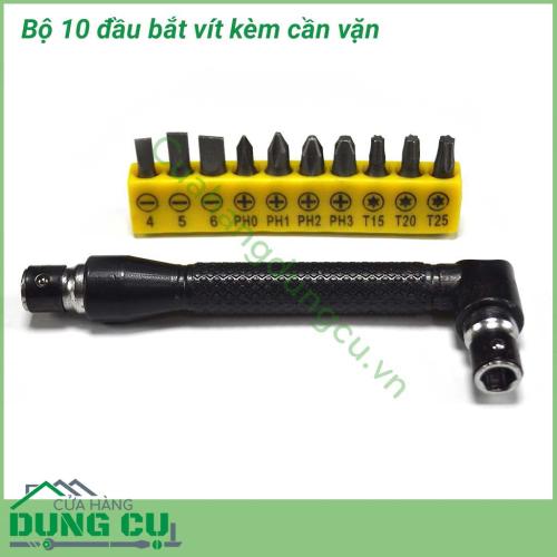 Bộ 10 đầu vặn vít kèm cần vặn