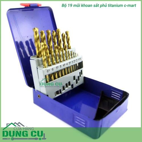 Bộ 19 mũi khoan sắt phủ titanium 1-10mm A0100C C-Mart Tools chuẩn DIN 338