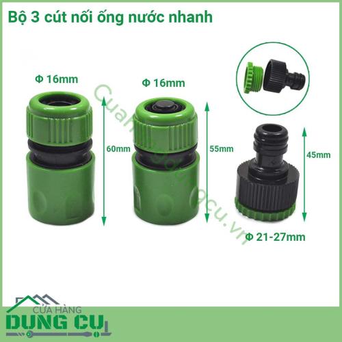 Bộ 3 cút nối nhanh ống nước xanh