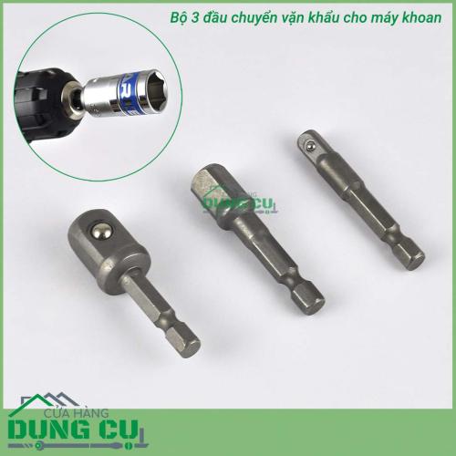 Bộ 3 đầu chuyển vặn khẩu ngắn cho máy khoan