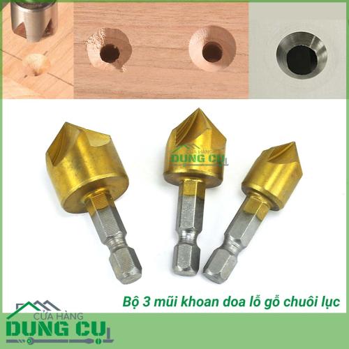 Bộ 3 mũi doa lỗ gỗ chuôi lục phủ Titanium