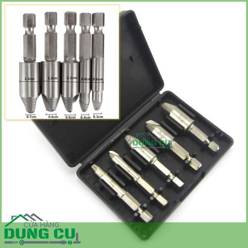 Bộ 5 mũi khoan tháo vít MỘT THAO TÁC bằng thép gió phủ Titan HSS 4241 độ cứng 63