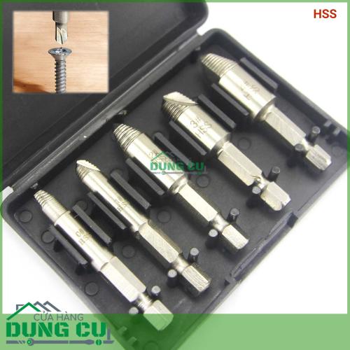 Bộ 5 mũi khoan tháo vít MỘT THAO TÁC bằng thép gió phủ Titan HSS 4241 độ cứng 63