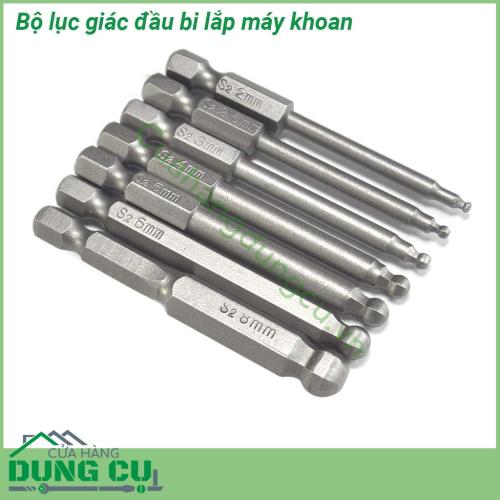 Bộ 7 lục giác đầu bi lắp máy khoan chuôi lục