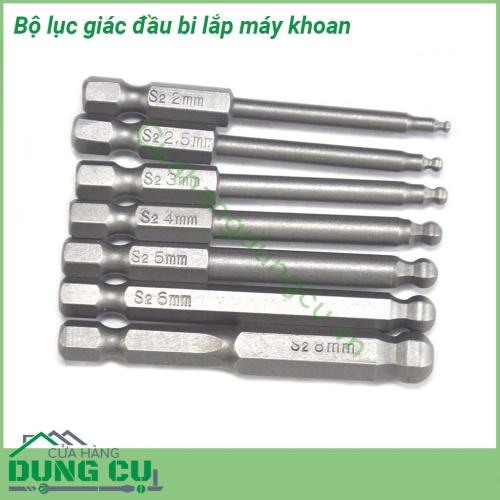 Bộ 7 lục giác đầu bi lắp máy khoan chuôi lục