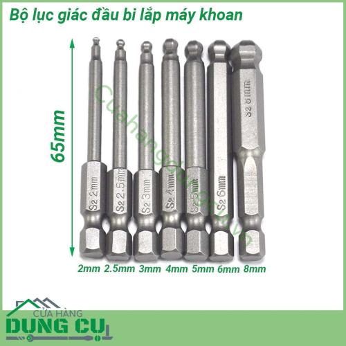 Bộ 7 lục giác đầu bi lắp máy khoan chuôi lục