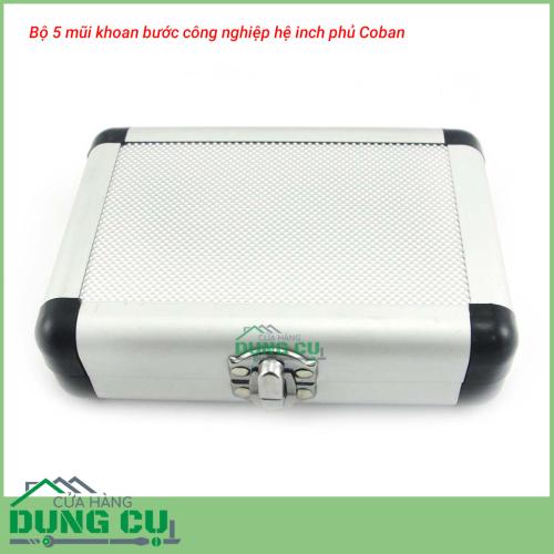 Bộ 5 mũi khoan bước công nghiệp hệ inch thép HSS cô ban hộp nhôm