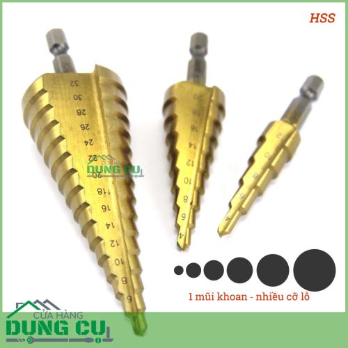 Bộ 3 mũi khoan bước 4-32mm độ cứng 63 bằng thép HSS gia cường titanium, phủ CBN bề mặt