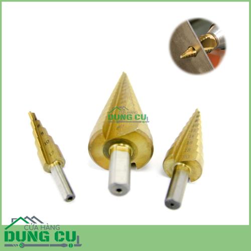 Bộ 3 mũi khoan bước thẳng 4-32mm khoan tấm sắt chuôi tròn