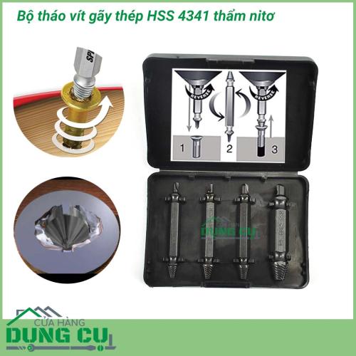 Bộ mũi tháo vít gãy toét đầu thép HSS 4341 thẩm nitơ