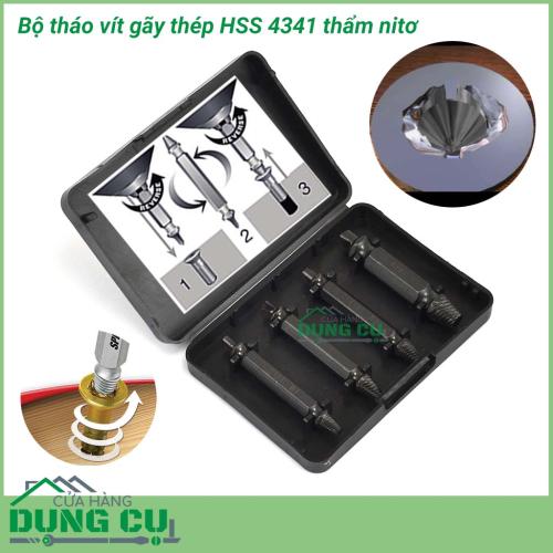 Bộ mũi tháo vít gãy toét đầu thép HSS 4341 thẩm nitơ