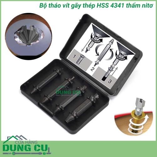 Bộ mũi tháo vít gãy toét đầu thép HSS 4341 thẩm nitơ