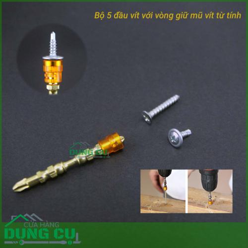 Bộ 5 đầu bắt vít tới hạn 4 cạnh từ tính chuôi lục giác