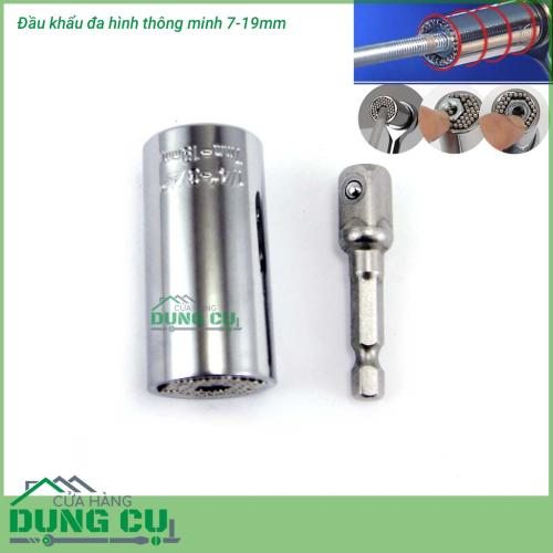 Đầu khẩu đa hình 7-19mm kèm khớp nối 1/4