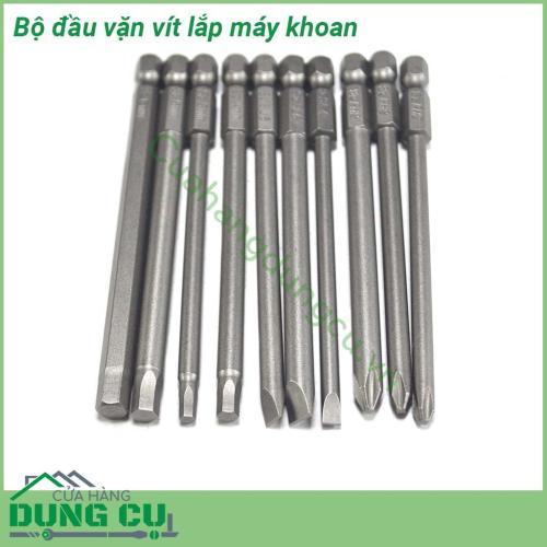 Bộ 10 đầu vặn vít lắp máy khoan chuôi lục