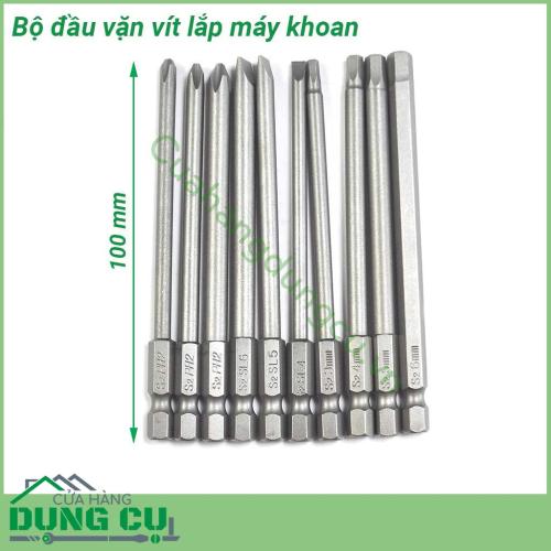 Bộ 10 đầu vặn vít lắp máy khoan chuôi lục