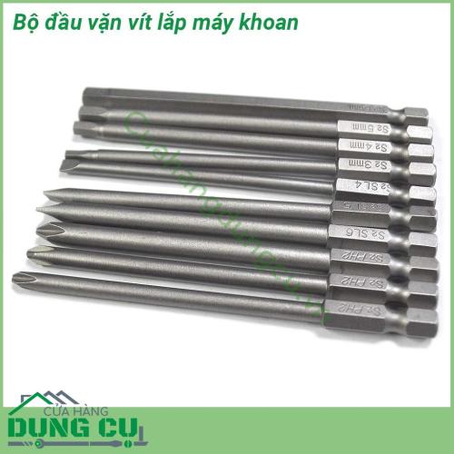 Bộ 10 đầu vặn vít lắp máy khoan chuôi lục