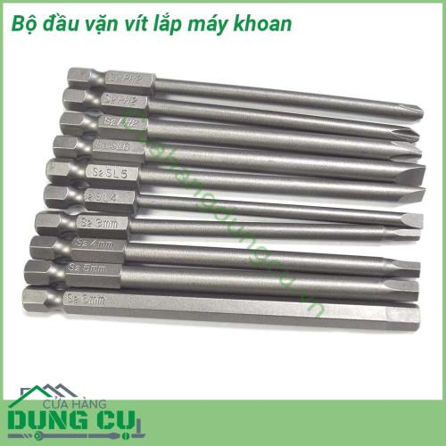 Bộ 10 đầu vặn vít lắp máy khoan chuôi lục