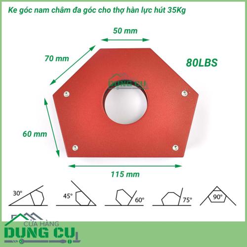 Ke góc nam châm đa giác lực hút 35kg - 80lbs