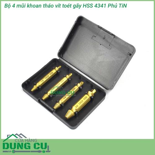 Bộ 4 mũi tháo bu lông ốc vít gãy toét đầu thép HSS 4341 phủ TiN