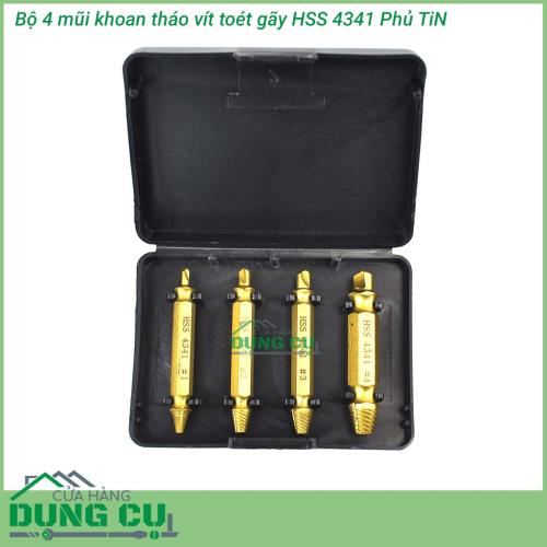 Bộ 4 mũi tháo bu lông ốc vít gãy toét đầu thép HSS 4341 phủ TiN