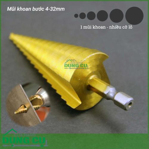 Mũi khoan tầng bước thẳng 15 bước từ 4-32mm HSS TiN độ cứng 63