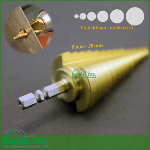 Mũi khoan bước thẳng 13 bước từ 6mm - 35mm phủ CBN độ cứng 63 lõi thép gió HSS 4241