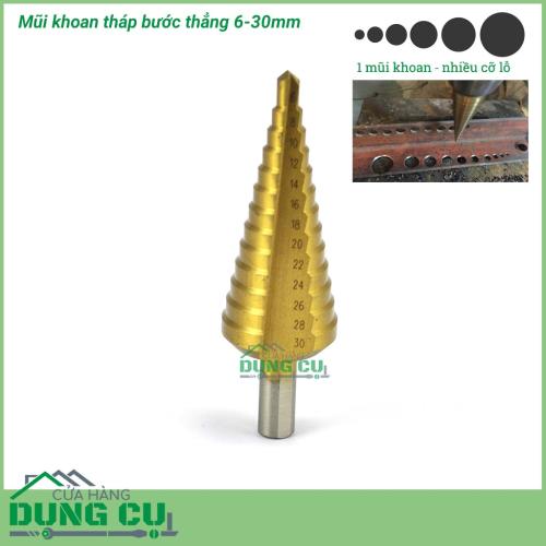 Mũi khoan tháp bước thẳng 6-30mm thép HSS phủ TiN Taiwan