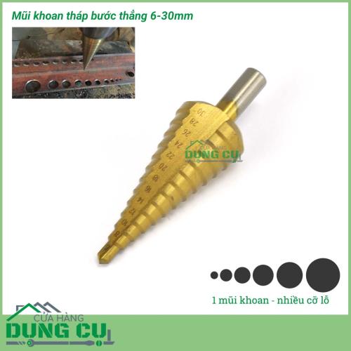 Mũi khoan tháp bước thẳng 6-30mm thép HSS phủ TiN Taiwan