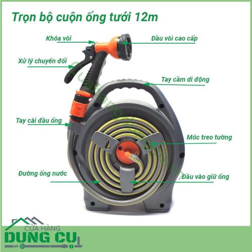 Trọn bộ cuộn ống tưới 12m kèm vòi tưới 6 chế độ