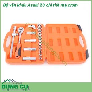 Bộ vặn khẩu 20 chi tiết Asaki 1/2 inch mạ crom bóng