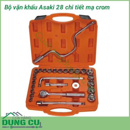 Bộ vặn khẩu 28 chi tiết Asaki mạ crom cao cấp