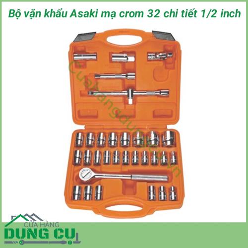 Bộ vặn khẩu Asaki 32 chi tiết mạ crom bóng 1/2 inch