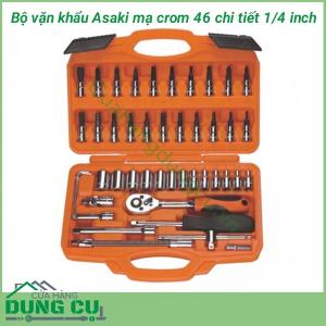 Bộ vặn khẩu Asaki 46 chi tiết mạ crom bóng 1/4 inch