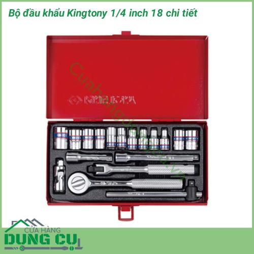 Bộ đầu khẩu Kingtony 18 chi tiết sử dụng hệ mét tiêu chuẩn, được sản xuất theo công nghệ tiên tiến, đạt độ chuẩn xác cao, đảm bảo tính thẩm mỹ và độ bền lâu dài theo thời gian. 