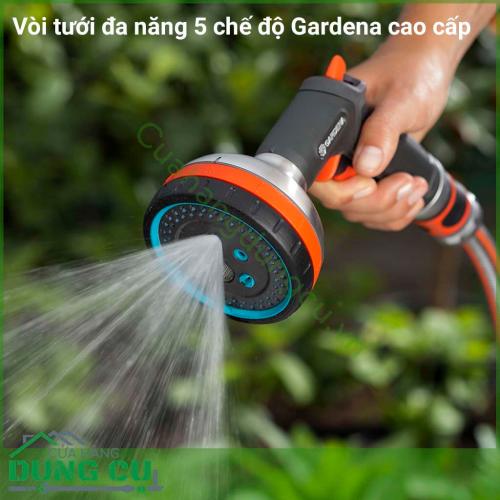 Vòi tưới 5 chế độ đa năng cao cấp Gardena được làm bằng kim loại kết hợp nhựa siêu bền. Súng phun với 5 chức năng tưới khác nhau giúp cho người sử dụng dễ dàng lựa chọn chế độ tưới thích hợp cho từng loại cây trồng