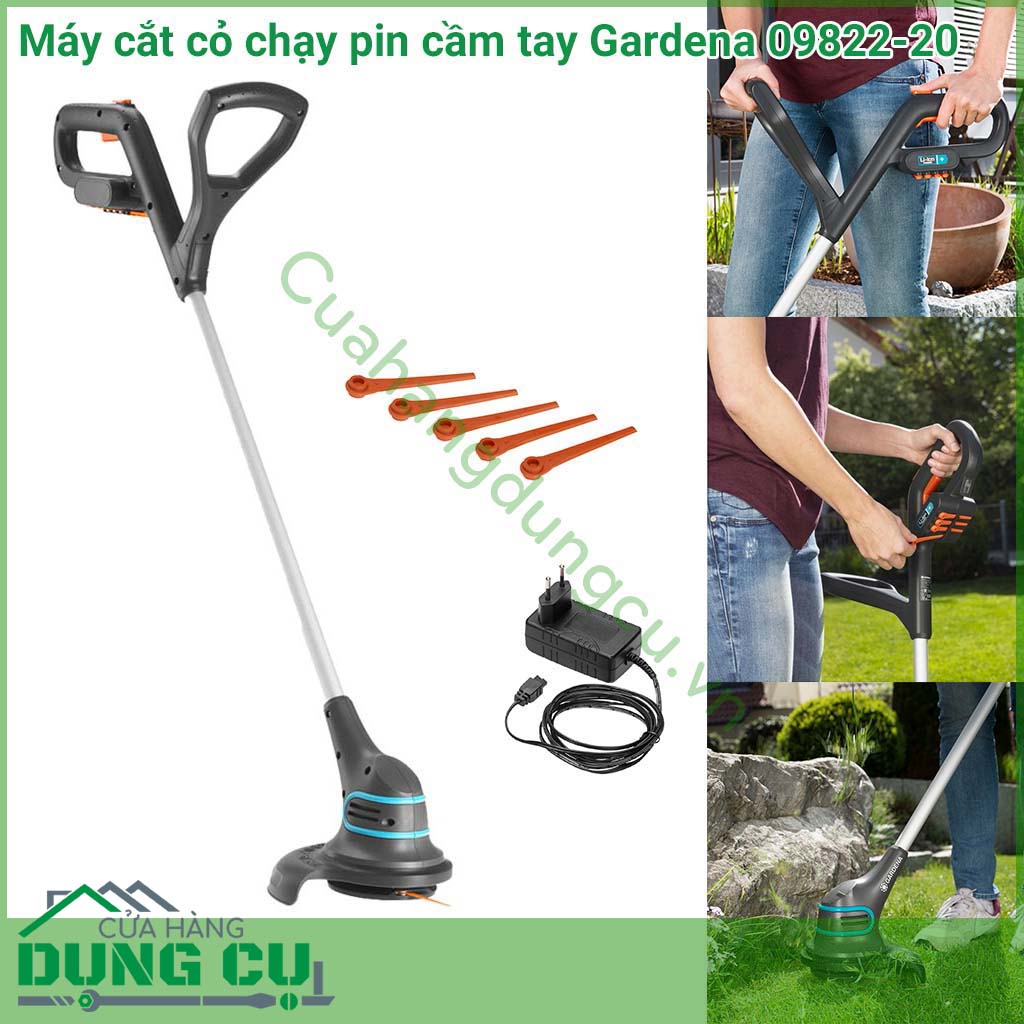 Máy cắt cỏ chạy pin cầm tay Gardena 09822-20 là một sản phẩm hoàn hảo cho việc cắt cỏ trong san vườn của bạn. Nó được thiết kế để cắt cỏ và thảm cỏ xung quanh nhà riêng và các mảnh vườn.