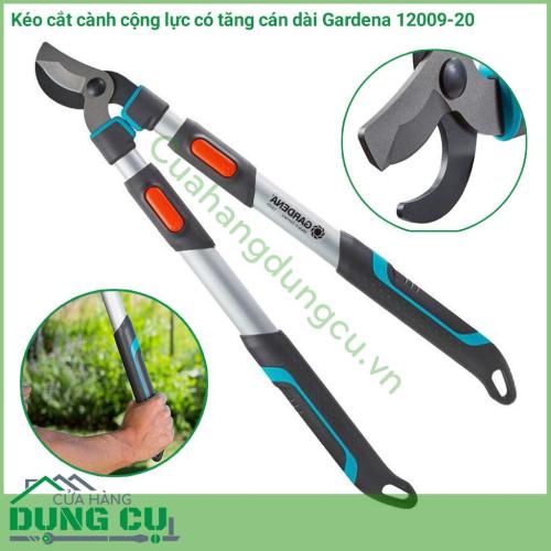 Kéo cắt cành cộng lực có tăng cán dài Gardena 12009-20 là một loại kìm tuyệt vời để cắt gỗ tươi. Lưỡi dao với lớp chống dính đảm bảo vết cắt chính xác, nhẹ nhàng cho cây. Tay cầm thoải mái, chống dính đem lại sự thoải mái cho ngày làm việc hiệu quả.