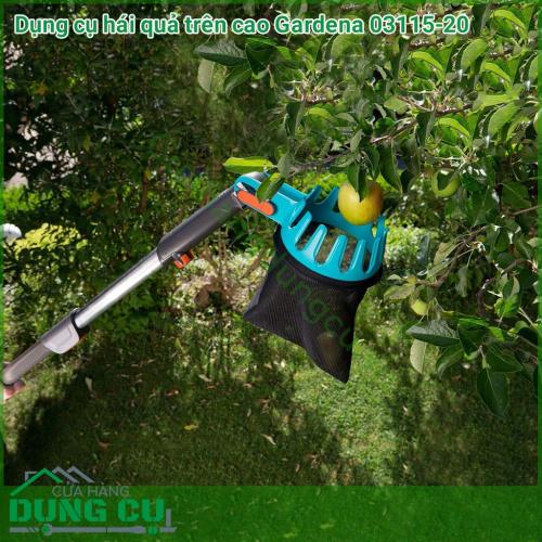 Dụng cụ hái quả trên cao Gardena 03115-20 phù hợp tối ưu để thuận tiện hái trái cây trực tiếp từ cây. Tất cả các loại trái cây sau khi hái được đựng trong túi chắc chắn. Tay cầm đảm bảo thu hoạch thuận tiện.