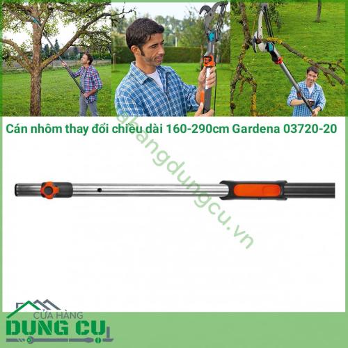 Cán nhôm thay đổi chiều dài Gardena 160-290mm 03720-20 là sản phẩm chắc chắn có độ bền cao thuận tiện cho tất cả các công cụ, đặc biệt là cho đầu giỏ hái quả, đầu chổi quét góc tường, chổi quét mái, cưa gỗ ... 