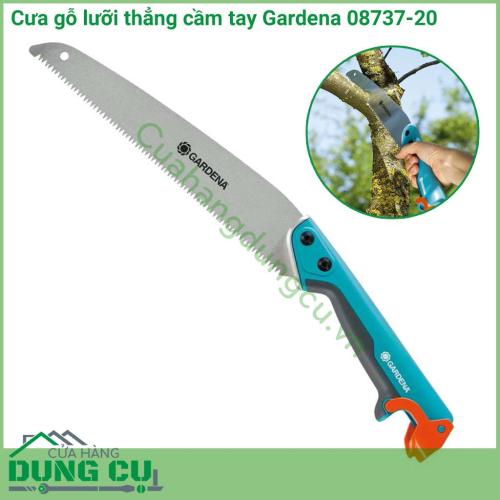 Cưa gỗ lưỡi thẳng Gardena 08737-20 là sản phẩm chất lượng do Đức sản xuất. Lưỡi cưa sắc bén, không bị bám dính, chuôi cán cưa có thể kết nối với cán đa năng thay đổi chiều dài để cắt bỏ những cành cây trên cao.